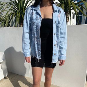 H&M Faux Denim Ripped Jacket
